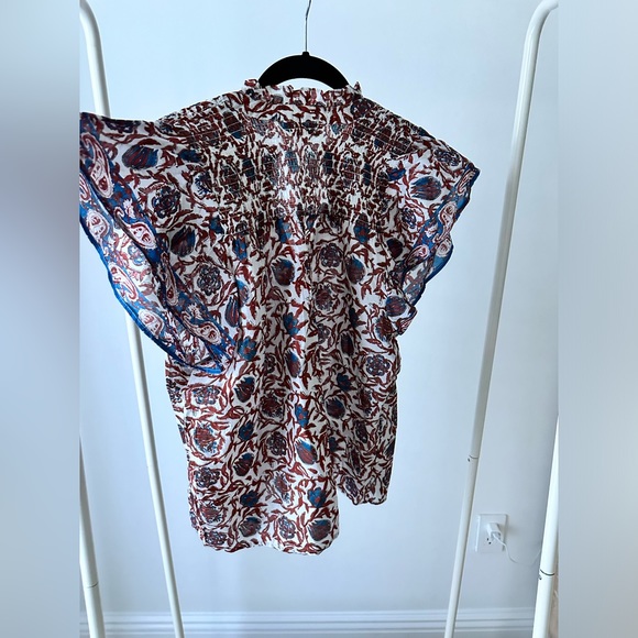 House of Harlow Paisley Blue and Brown Blouse with Flutter Sleeves size medium - Picture 6 of 10